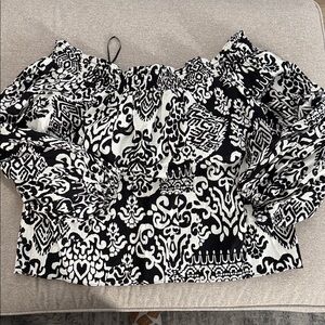 Express Printed Off The Shoulder Balloon Sleeve Smocked blouse shirt Top large